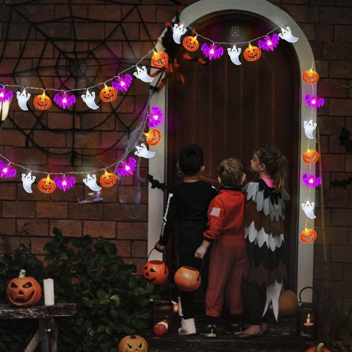 2 Pack Halloween Lights Indoor Outdoor Decorations Total 40FT 60 LED Pumpkin Bat Ghost Halloween String Lights Battery Operated, 8 Modes Waterproof Spooky Fairy Lights Home Yard Window Outside Decor