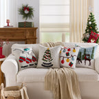 Farmhouse Christmas Pillow Covers 18x18 Set of 2, Xmas Embroidered Throw Cushion Cases with Festive Patterns for Rustic Home Holiday Decor (Snow Globe Christmas Tree, 18" x 18" (Pack of 2))