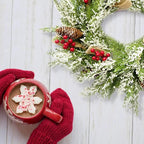 22” Artificial Christmas Door Wreath, Christmas Wreaths for Front Door, Winter Wreaths with Pine Cone, Red Berries, Burlap Ribbon & Snowflake, Holiday Outdoor Wreath Decorations