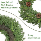 24 Inch Real Touch Lush Christmas Wreaths for Front Door with White Berries/Pine Cone Outdoor Christmas Decorations Winter Wreath Cypress Wreath for Windows Indoor Outside Xmas Home Decor Holiday