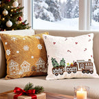 Lanpn 16x16 Christmas Pillow Covers Set of 2, Embroidery Gingerbread Man House Decorative Holiday Pillowcase Pillow Case Cushion 16 x 16 for Indoor Home Bedroom Sofa Couch Xmas Decor