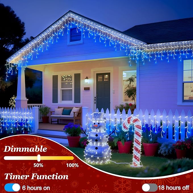 670 LED Christmas Lights Outdoor, 66ft Blue & White String Lights Indoor with 148 Drops 12 Modes, Dimmable Curtain Window Lights, Waterproof Twinkle Fairy Lights with Timer for Christmas Decorations