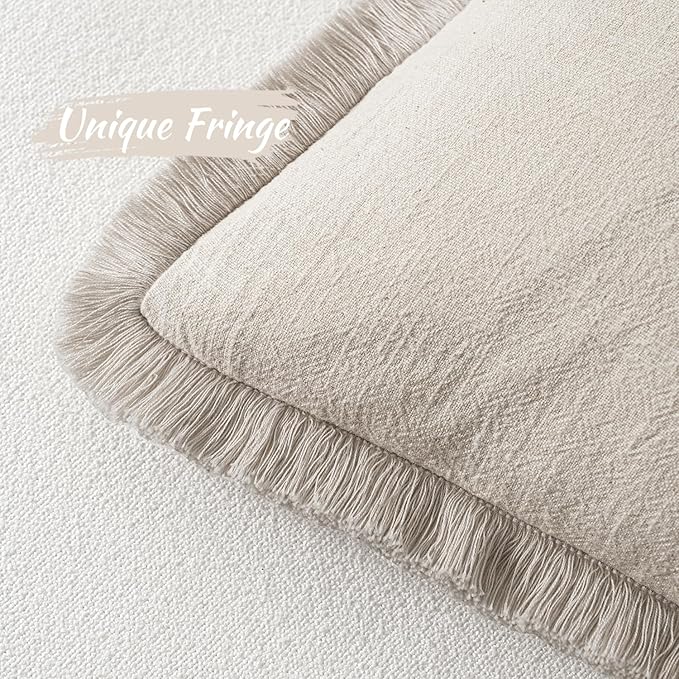 MIULEE Christmas Decorative Throw Pillow Covers Neutral Linen Fringe Throw Pillows Euro Shams Set of 2 Natural Beige Boho Farmhouse Cushion Covers for Couch Sofa Bed Living Room Home Decor 28x28 Inch