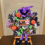 Vofuly Halloween Wreath, 20" Mesh, Orange, Green, Black, Copper, Witch Legs, Pumpkin & Witch, Fun Porch Decor