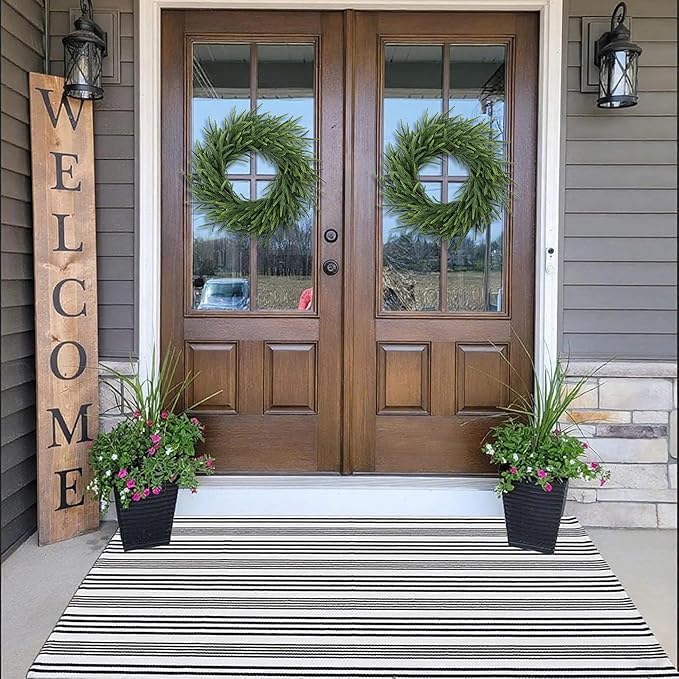24 Inch Pine Wreath Christmas Wreaths for Front Door, Real Touch Pine Wreath Large Artificial Green Wreaths for Walls Windows Porches Farmhouse Indoor Outdoor Home Decor