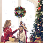 18 Inch Christmas Wreaths for Front Door, Lighted Outdoor Christmas Wreath with 40 LED Lights Timer Pine Cones for Window Fireplace Winter Xmas Decorations, Battery Operated