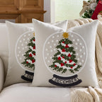 Farmhouse Christmas Pillow Covers 18x18 Set of 2, Xmas Embroidered Throw Cushion Cases with Festive Patterns for Rustic Home Holiday Decor (Snow Globe Christmas Tree, 18" x 18" (Pack of 2))