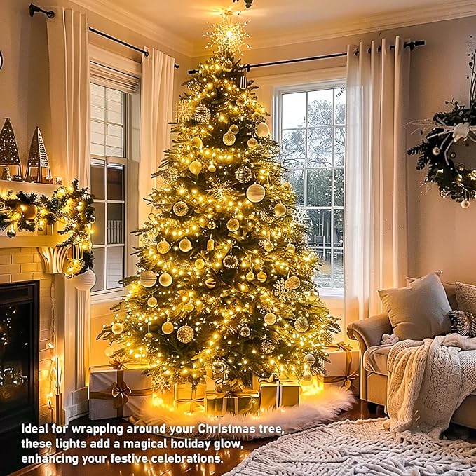 JMEXSUSS 150 LED Christmas Lights Indoor Plug in, Connectable Warm White Christmas Lights for Bedroom, 59ft 8 Modes Twinkle Fairy Light Outdoor for Room Classroom Party Christmas Tree Decor