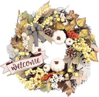 Fall Wreaths for Front Door Outside Decor, 22" Pumpkin Berry Maple Leaves Pine Cone Wreath Autumn Decorations with Bow and Hanging Sign for Thanksgiving Home Outdoor Indoor Porch Harvest