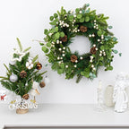 20 Inches Vintage Christmas Wreath Classic Christmas Wreaths for Front Door Rustic Holiday Winter Wreath with White Berry Pine Cones for Doors Windows Indoors Outside Hanging Decoration