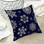 Christmas Pillow Covers 20x20 Inch 2 Pcs, Navy Blue White Snowflakes Decorative Throw Pillows for Couch, Xmas Winter Outdoor Decor Pillowcase Linen Cushion Cover for Bed Sofa