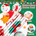 Windkream 12 Pcs Christmas Throw Blankets for Homeless with Ribbon Xmas Flannel Fleece Blankets Gingerbread Snowman Lightweight Soft Plush Couch Throw for Bedroom Winter (50 x 60 Inch)