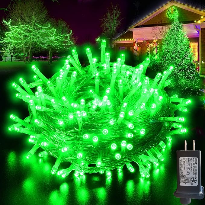Green String Lights Outdoor Decoration, 66 ft 200 LED Green Christmas Lights, Indoor Outdoor Connectable 8 Modes Clear Wire Twinkle Fairy Light for Xmas Tree Party Christmas Decor