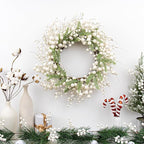 20 Inches White Christmas Wreath Farmhouse Christmas Wreaths for Front Door Rustic Winter Wreath with White Berry Fir Pine Needle for Doors Window Indoors Porches Outside