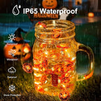 Halloween Pumpkin String Lights, 16 ft 50 LED Orange Battery Operated Lights for Lawns Garden Outdoor Holiday Party Decorations (2 Pack)