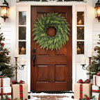 24" Real Touch Christmas Cedar Wreath - Artificial Cedar Wreaths Faux Green Fake Pine Needles Wreath for Front Door, Wall, Windows, Home,Outdoor,Xmas Decor