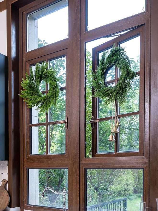 22" Real Touch Cypress Pine Wreath Christmas Wreath for Doors Walls Windows Porches Outdoor Indoor Christmas Decorations Xmas Decor
