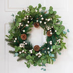 20 Inches Vintage Christmas Wreath Classic Christmas Wreaths for Front Door Rustic Holiday Winter Wreath with White Berry Pine Cones for Doors Windows Indoors Outside Hanging Decoration