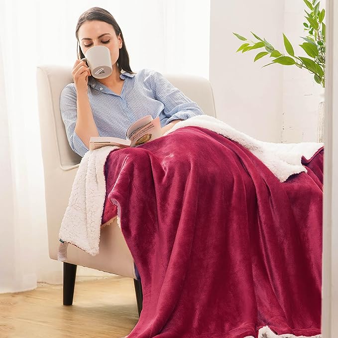 Bedsure GentleSoft Sherpa Fleece Throw Blanket Twin Size for Couch - Thick and Warm Throw for Women, Soft Fuzzy Plush Twin Christmas Blanket for Winter, Red, 60x80 Inches