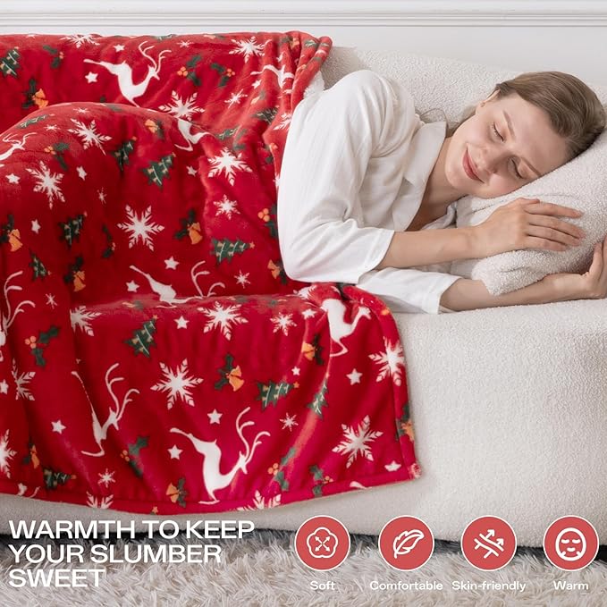 Heated Blanket Twin Size, Electric Blanket with 1-10 hrs Timer Auto-Off & 8 Heating Levels, Flannel& Sherpa Heating Blanket with ETL Certified, Christmas Blanket Gifts Machine Washable (62x 84”, Red)