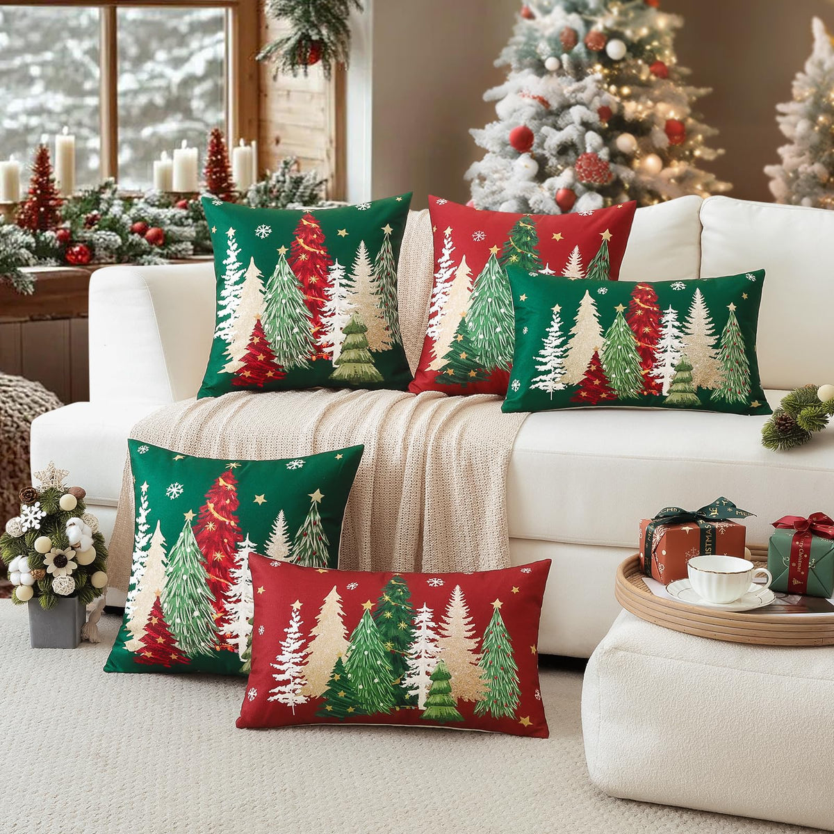 Artscope Christmas Tree Throw Pillow Covers 18x18 Inch Set of 2, Winter Hoilday Christmas Decoration Pillow Cases for Home Decor-Green
