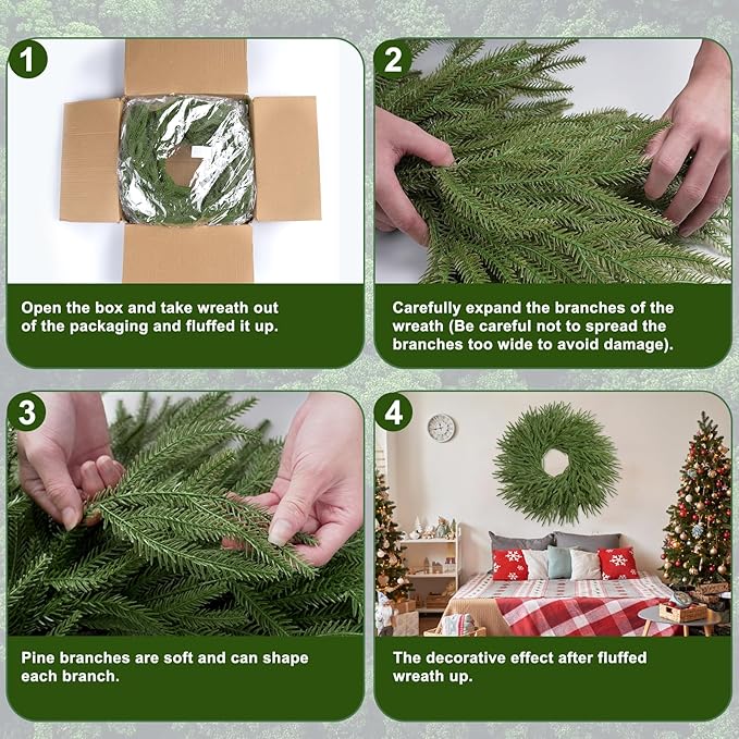 26 Inch Christmas Wreaths for Front Door Real Touch Norfolk Pine Wreath Large Artificial Green Wreath Indoor Outdoor Farmhouse Front Door Holiday Decoration Winter Home Hanging Xmas Decor