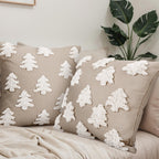 Mixweer 2 Pcs Christmas Pillow Covers 18x18 Inch Neutral Christmas Tree Embroidery Throw Pillow Covers Decorative Throw Cushion Case for Xmas Winter Holiday Decoration (Beige)