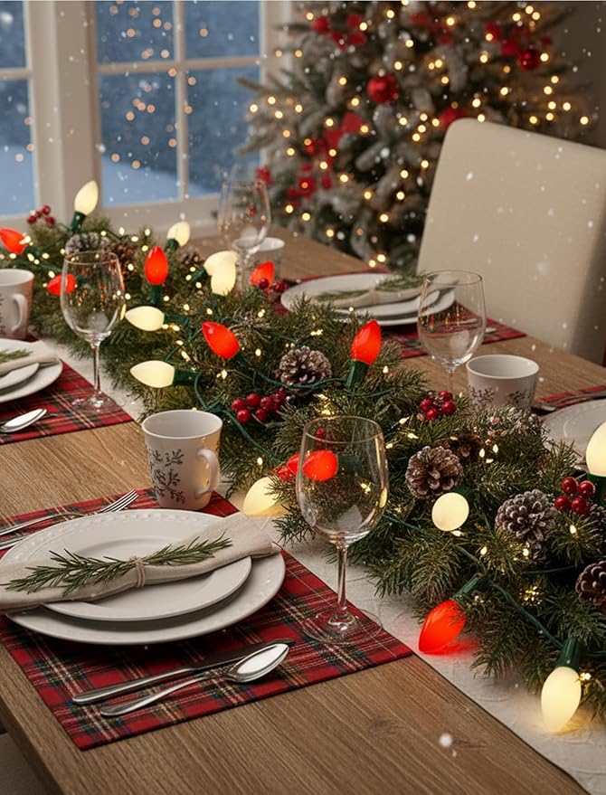 25FT Red and White LED Christmas Lights,LED Christmas Lights with 26 C9 Red White Shatterproof Plastic Bulbs,Connectable Red White String Light for Tree Roofline Indoor Outdoor Decor