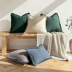 MIULEE Christmas Decorative Throw Pillow Covers Neutral Linen Fringe Throw Pillows Set of 2 Army Green Boho Farmhouse Cushion Covers with Tassels for Couch Sofa Bed Living Room Home Decor 20x20 Inch
