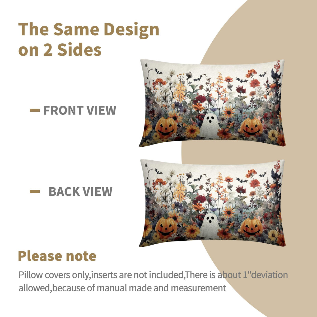 Halloween Pillow Covers 12x20 Inch Set of 2 Ghost Pumpkins Bats and Wildflower Horror Cotton Linen Decorative Throw Pillow Cases Spooky Holiday Cushion Covers for Bedroom Living Room Sofa Couch Chair