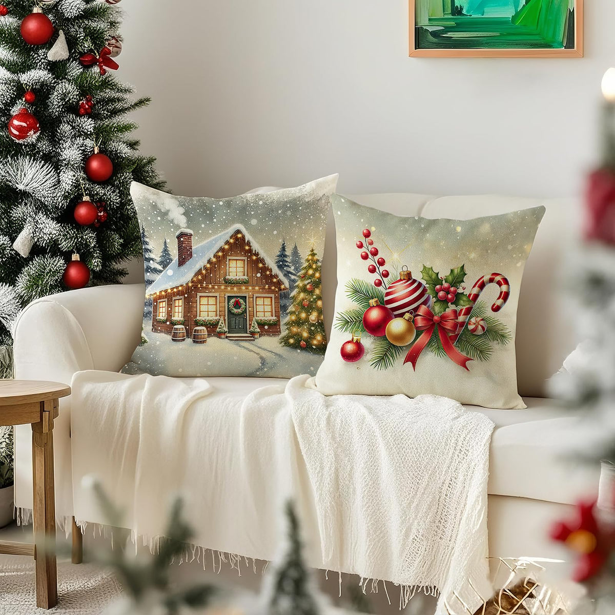 HDVUHKI Christmas Pillow Covers 18x18 inch Set of 4, Holiday Winter Outdoor Vintage Tree Snowflake Xmas Snowman Neutral Farmhouse Gold Seasonal Burlap Decorations for Sofa Couch