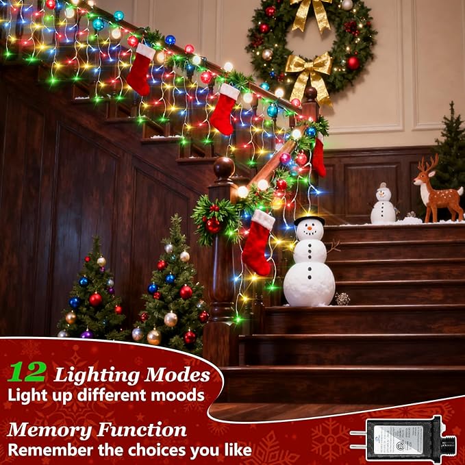 670 LED Christmas Lights Outdoor, 66ft Multicolor String Lights Indoor with 148 Drops 12 Modes, Dimmable Curtain Window Lights, Waterproof Twinkle Fairy Lights with Timer for Christmas Decorations