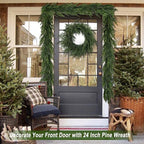 Artgar 24 Inch Christmas Pine Wreath Christmas Wreaths for Front Door, Real Touch Artificial Green Pine Wreath for Home Indoor Outdoor Wall Window Porch Farmhouse Winter Decor