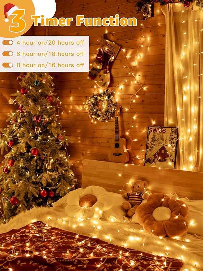 Christmas String Lights 1200LED 196FT, 8 Modes Dimmable Fairy Lights with Remote and Timer, Waterproof Christmas Lights for Festive Decoration Indoor Wedding Party Holiday (Warm White)