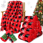 HunnmingRe 12 Set Christmas Fleece Throw Blanket Bulk Xmas Gift Set Include Merry Christmas Ribbon and Gift Card 50 x 60 Inch Holiday Blanket for Couch Sofa Winter Travel Decoration