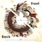 Fall Wreaths for Front Door Outside Decor, 20" Eucalyptus Maple Leaves Pumpkins Autumn Wreath Decorations with Bow and Hanging Sign for Thanksgiving Home Outdoor Indoor Porch Harvest