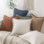 MIULEE Christmas Decorative Throw Pillow Covers Neutral Linen Fringe Throw Pillows Euro Shams Set of 2 Natural Beige Boho Farmhouse Cushion Covers for Couch Sofa Bed Living Room Home Decor 24x24 Inch