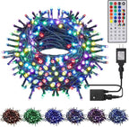 HOME LIGHTING 66ft Christmas Decorative Mini Lights, 200 LED RGB Changing 8 Functional Green Wire Fairy Halloween Lights with Remote Timer, Plug in Indoor Outdoor Xmas Wedding Party Decor