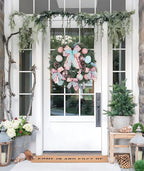 24 inch Pastel Christmas Door Wreath, Candy Cane Pine Wreaths for Front Door with Pink and Blue Ball Pinecones Berries for Fireplace Xmas Decorations, Wall Party Staircase Indoor Outdoor Holiday Decor