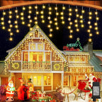 52FT 512LED Christmas Lights Outdoor Waterproof Curtain Lights with 8 Modes Timer Hanging Fairy Lights Plug in String Lights for Holiday Wedding Party Decoration(Warm White)