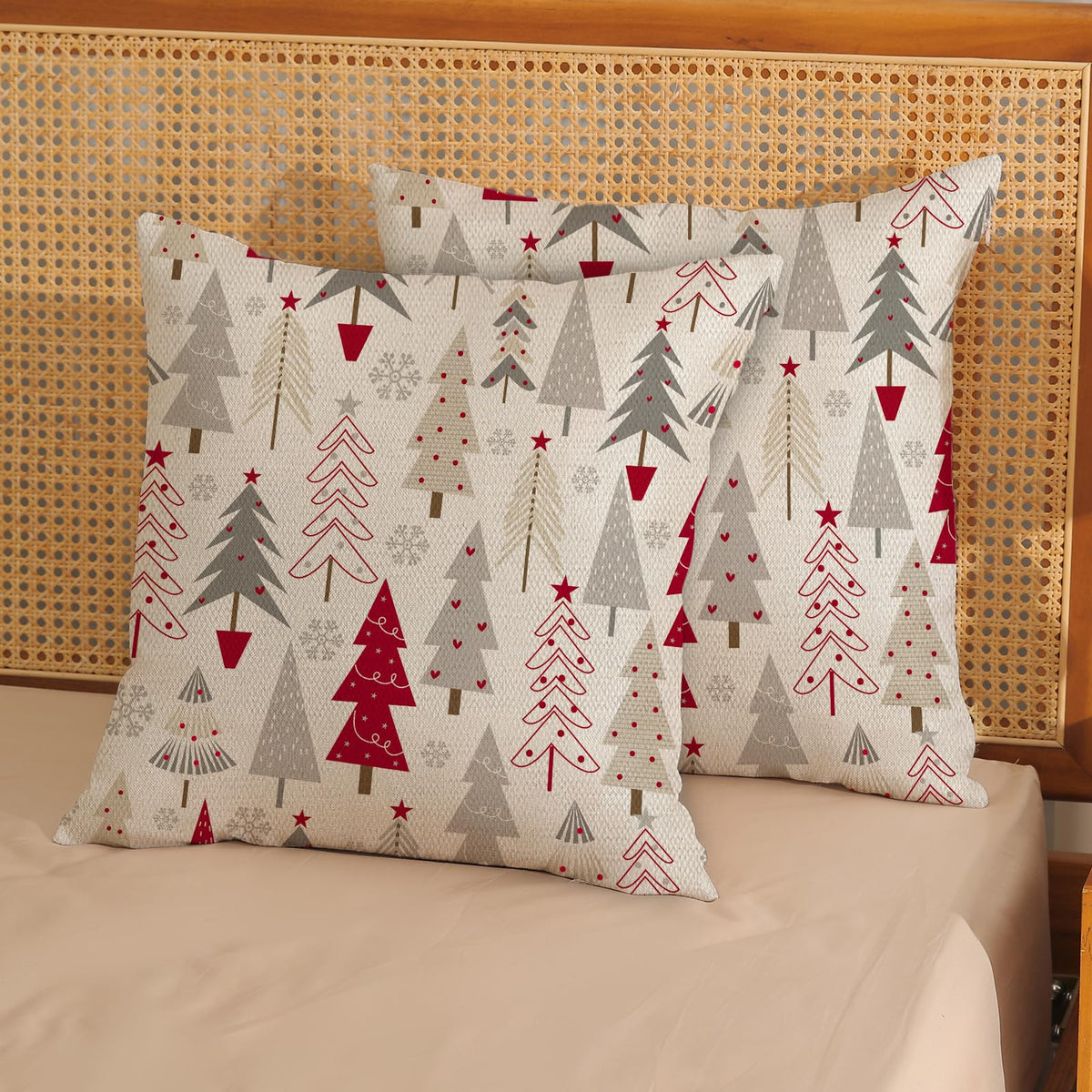 Christmas Pillow Covers 16x16 Set of 2 Christmas Decor Linen Pillowcase Geometric Colorful Christmas Tree Throw Pillows Winter Farmhouse Holiday Decorations Cushion Covers for Couch Home Sofa
