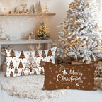 Lanpn Christmas Throw Pillow Covers 12x24 Set of 4, Merry Christmas Winter Xmas Snowflake Decorative Holiday Cushion Pillow Cases 12 x 24 for Outdoor Indoor Farmhouse Home Room Couch Decor (Brown)