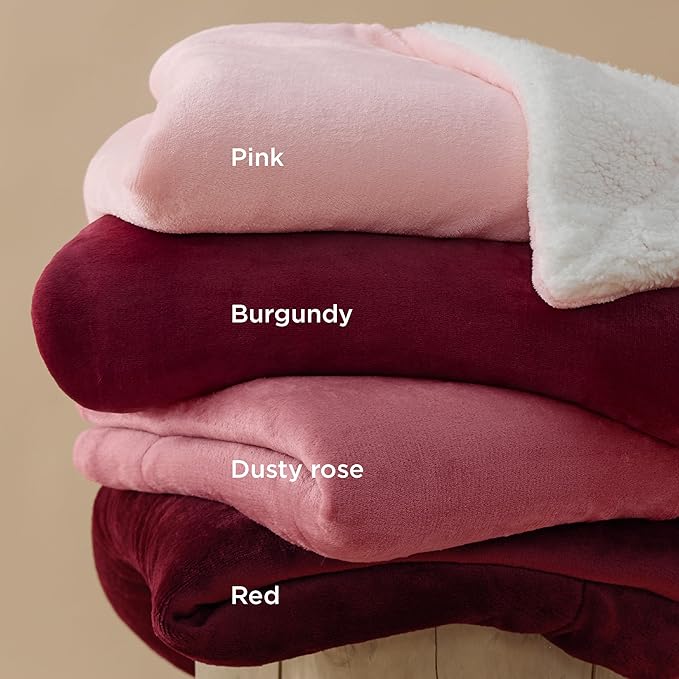 Bedsure GentleSoft Sherpa Fleece Throw Blanket for Couch - Thick and Warm Throw for Women, Soft Fuzzy Plush Christmas Blanket for Winter, Burgundy, 50x60 Inches