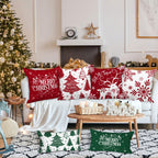 Lanpn White and Red 18x18 Christmas Pillow Covers Set of 4, Decorative 18 Inch Winter Snowflake Throw Pillow Case Xmas Cushion Cover for Indoor House Sofa Red