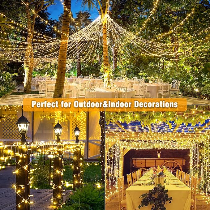 200 LED Christmas Lights Outdoor Indoor 66ft Connectable Twinkle Fairy String Lights 8 Modes Clear Wire, Plug in Warm White Christmas Lights Outdoor Waterproof for Bedroom Xmas Tree Decorations