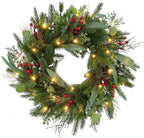Big 26" D Pre-Lit Christmas Greenery Pine Wreath w Real Grapevine Base (35 Led Lights, 8 Flash Options) for Xmas Decoration: Shop Home Decor Front Door Living Room Wall Window (Battery)