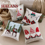 Farmhouse Christmas Pillow Covers 18x18 Set of 2, Xmas Embroidered Throw Cushion Cases with Festive Patterns for Rustic Home Holiday Decor (Snow Globe Christmas Tree, 18" x 18" (Pack of 2))