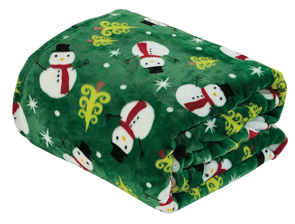 Valerian Luxury Velvet Touch Ultra Plush Christmas Blanket Soft, Warm, Cozy Holiday Printed Fleece Throw/Blanket - 50" x 60inch, Green Snowman