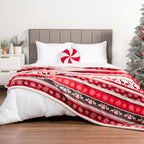 PAVILIA Christmas Sherpa Throw Blanket, Red & White Snowflake, Reindeer, Reversible Fleece & Sherpa Cozy Winter Blanket for Couch & Bed, 50x60, Christmas & Holiday Decor