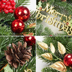 18 Inch Christmas Wreaths for Front Door, Lighted Outdoor Christmas Wreath with 40 LED Lights Timer Pine Cones for Window Fireplace Winter Xmas Decorations, Battery Operated